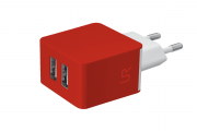 Trust 2x1A USB stenski polnilec Red 