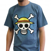 ONE PIECE - T-shirt "Skull with map" kamnito modra - osnovna (XL) 