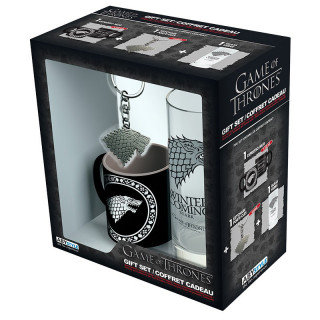 GAME OF THRONES - Pck očala 29cl + obesek za ključe + mini skodelica "Stark" Merch