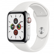 Apple Watch Series 44 mm (GPS+Cellular) iz nerjavečega jekla z belim športnim pasom 