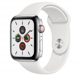 Apple Watch Series 44 mm (GPS+Cellular) iz nerjavečega jekla z belim športnim pasom Mobile