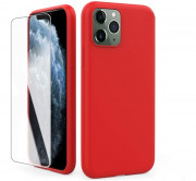 AhaStyle Apple iPhone 11 silikonski ovitek kaljeno steklo steklena folija, rdeča 