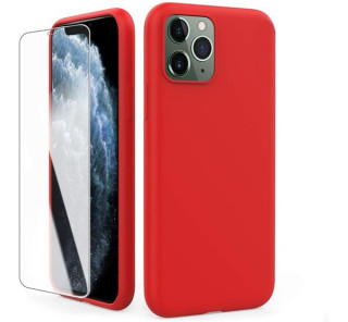 AhaStyle Apple iPhone 11 silikonski ovitek kaljeno steklo steklena folija, rdeča Mobile