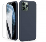 AhaStyle Apple iPhone 11 silikonski ovitek kaljeno steklo steklena folija, temno modra 