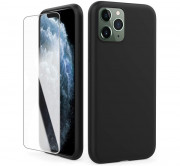 AhaStyle Apple iPhone 11 silikonski ovitek kaljeno steklo steklena folija, črna 