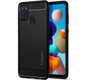 Ovitek Spigen Rugged Armor za Samsung Galaxy A21s Matte Black, črn 