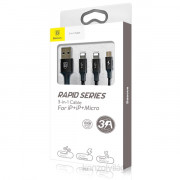 Baseus Rapid Series 3-v-1 USB kabel (Lightning+Lightning+MicroUSB) 1,2m črn 