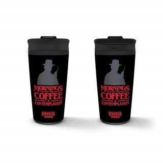 Stranger Things - "Coffee and Contemplation" Kovinska Potovalna Skodelica Merch