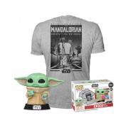 Funko Pop! & majica (za odrasle): Disney SW The Mandalorian - Mando Grogu with Cookie Flocked (SE) Vinyl Figura & T-Shirt (L) 