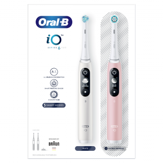 Oral-B iO6 električna zobna ščetka DuoPack bela + roza Dom