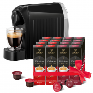 TCHIBO Cafissimo Easy Black Capsule Coffee Make + Espresso Elegant Aroma + Espresso Intense Aroma kapsula 2x (8x10) kosov Dom