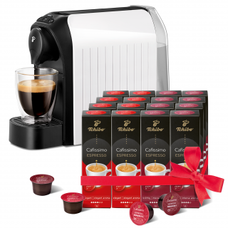 TCHIBO Cafissimo Easy White kavni avtomat na kapsule + Espresso Elegant Aroma + Espresso Intense Aroma 2x (8x10) kosov Dom