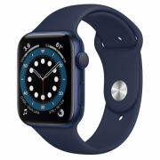 Apple Watch S6 GPS, 44 mm modro aluminijasto ohišje z navadnim mornarsko modrim športnim pasom 