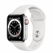 Apple Watch S6 GPS Cellular, 40 mm srebrno ohišje iz nerjavečega jekla z belim športom 