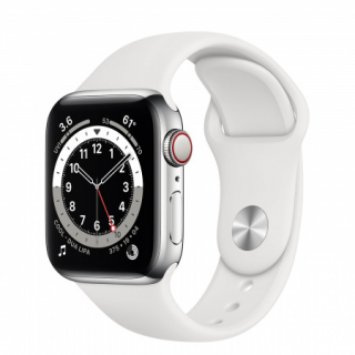 Apple Watch S6 GPS Cellular, 40 mm srebrno ohišje iz nerjavečega jekla z belim športom Mobile