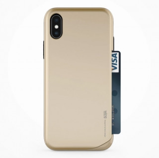 Plastični zadnji ovitek Hana Wing, z držalom za kartico, iPhone XS, zlata Mobile