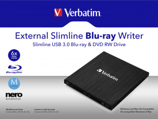 Verbatim External Slimline optični diskovni pogon Blu-Ray RW Črna PC