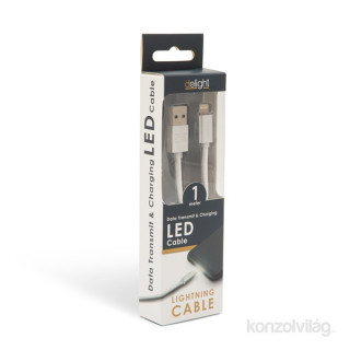 Delight srebrn iPhone Lightning podatkovni kabel z LED lučko 1m Mobile