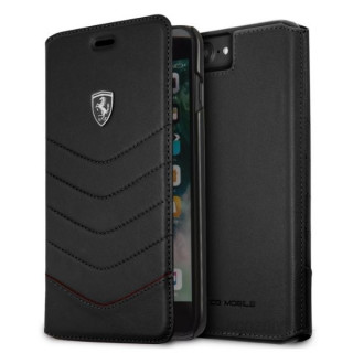 Črna torbica Ferrari Heritage za iPhone Plus iz pravega usnja, ki se odpira Mobile